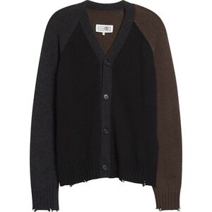 MM6 Maison Margiela Men's S  Distressed Wool Jumper Cardigan Sweater Colorblock